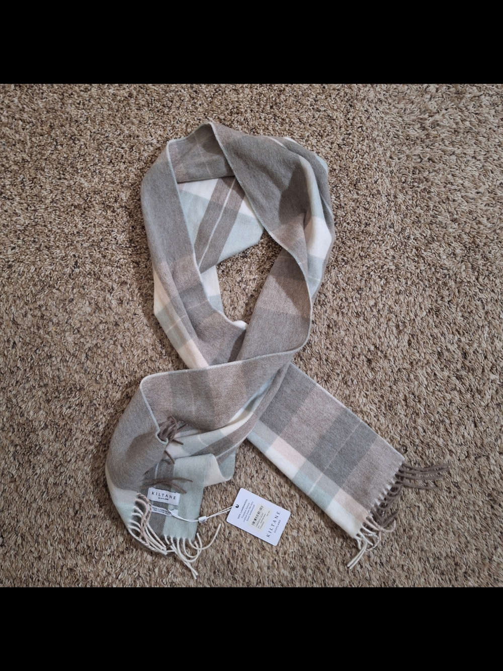 NWT Kiltane Scotland 100% Lambswool Seafoam Check Plaid Scarf
